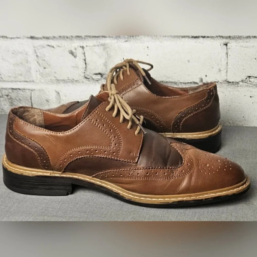 Original Penguin Brown Leather Wingtip Oxford Shoes Men’s 9 | Vintage Style